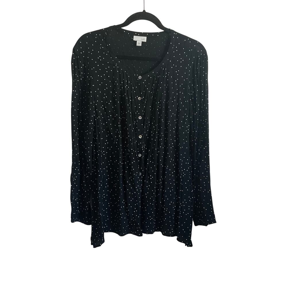 J. Jill Black and‎ White Polka Dot Long Sleeve Button Up Blouse - Size Large